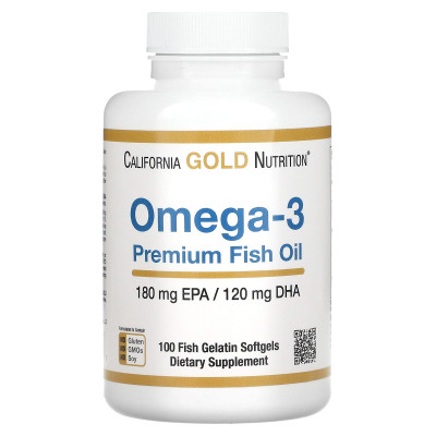 California Gold Nutrition, Omega-3 Premium Fish Oil, 100 Fish Gelatin Softgels (1,100 mg per Softgel)
