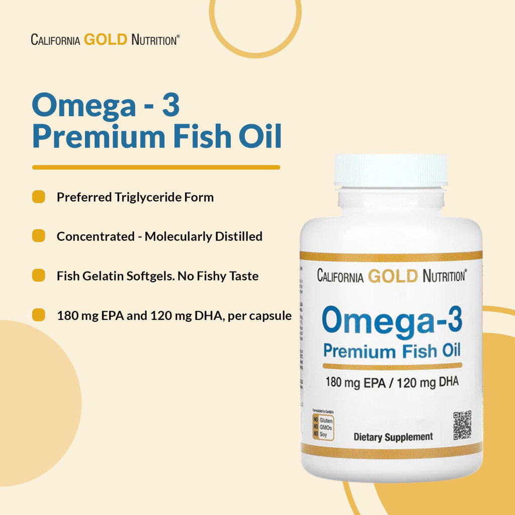 California Gold Nutrition, Omega-3 Premium Fish Oil, 100 Fish Gelatin Softgels (1,100 mg per Softgel)