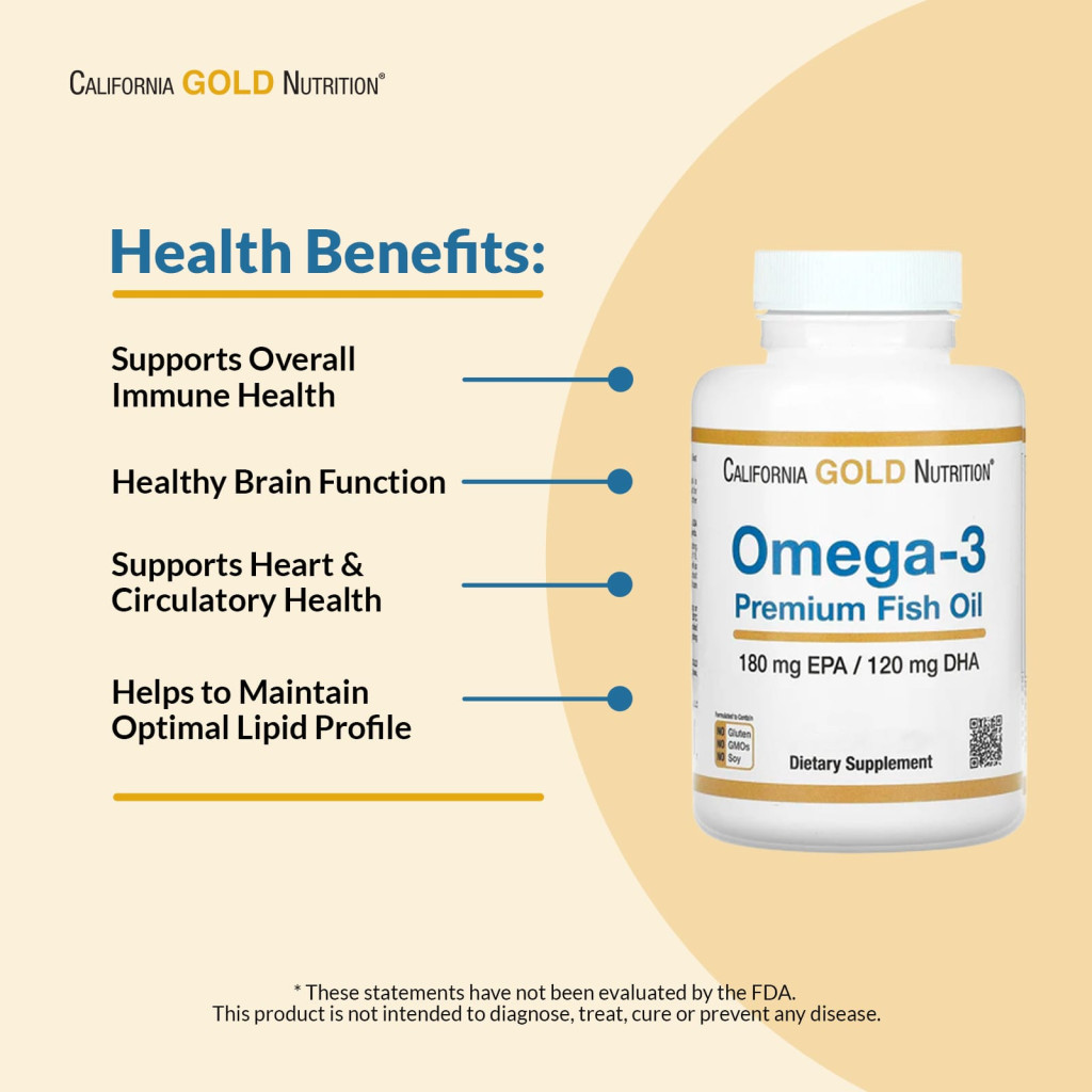 California Gold Nutrition, Omega-3 Premium Fish Oil, 100 Fish Gelatin Softgels (1,100 mg per Softgel)
