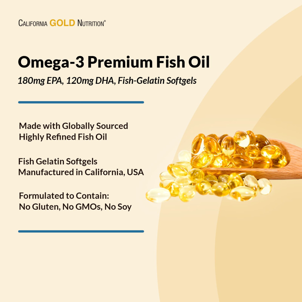 California Gold Nutrition, Omega-3 Premium Fish Oil, 100 Fish Gelatin Softgels (1,100 mg per Softgel)