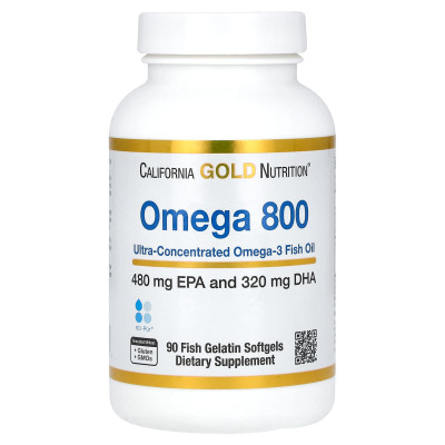 California Gold Nutrition, Omega 800 Ultra-Concentrated Omega-3 Fish Oil, kd-pur Triglyceride Form, 90 Fish Gelatin Softgels (1,000 mg Per Softgel)