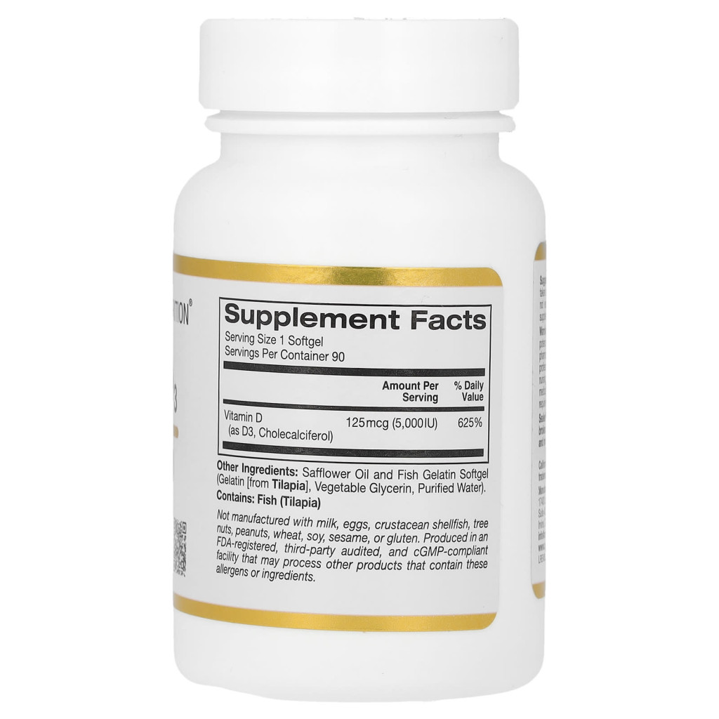 California Gold Nutrition, Vitamin D3, 125 mcg (5,000 IU), 90 Fish Gelatin Softgels