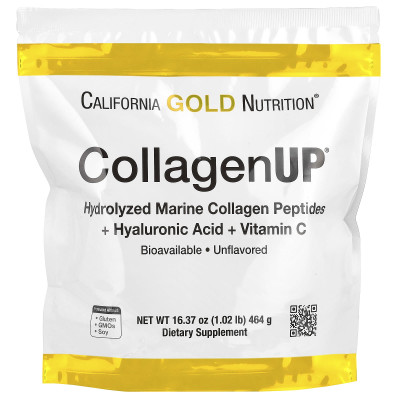 California Gold Nutrition, CollagenUPÂ®, Hydrolyzed Marine Collagen Peptides with Hyaluronic Acid and Vitamin C, Unflavored, 1.02 lb (464 g)