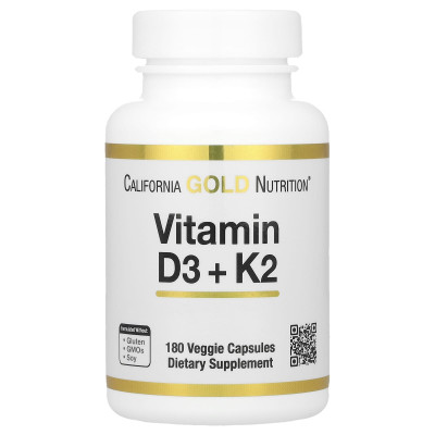 California Gold Nutrition, Vitamin D3 + K2 as MK-7, 180 Veggie Capsules