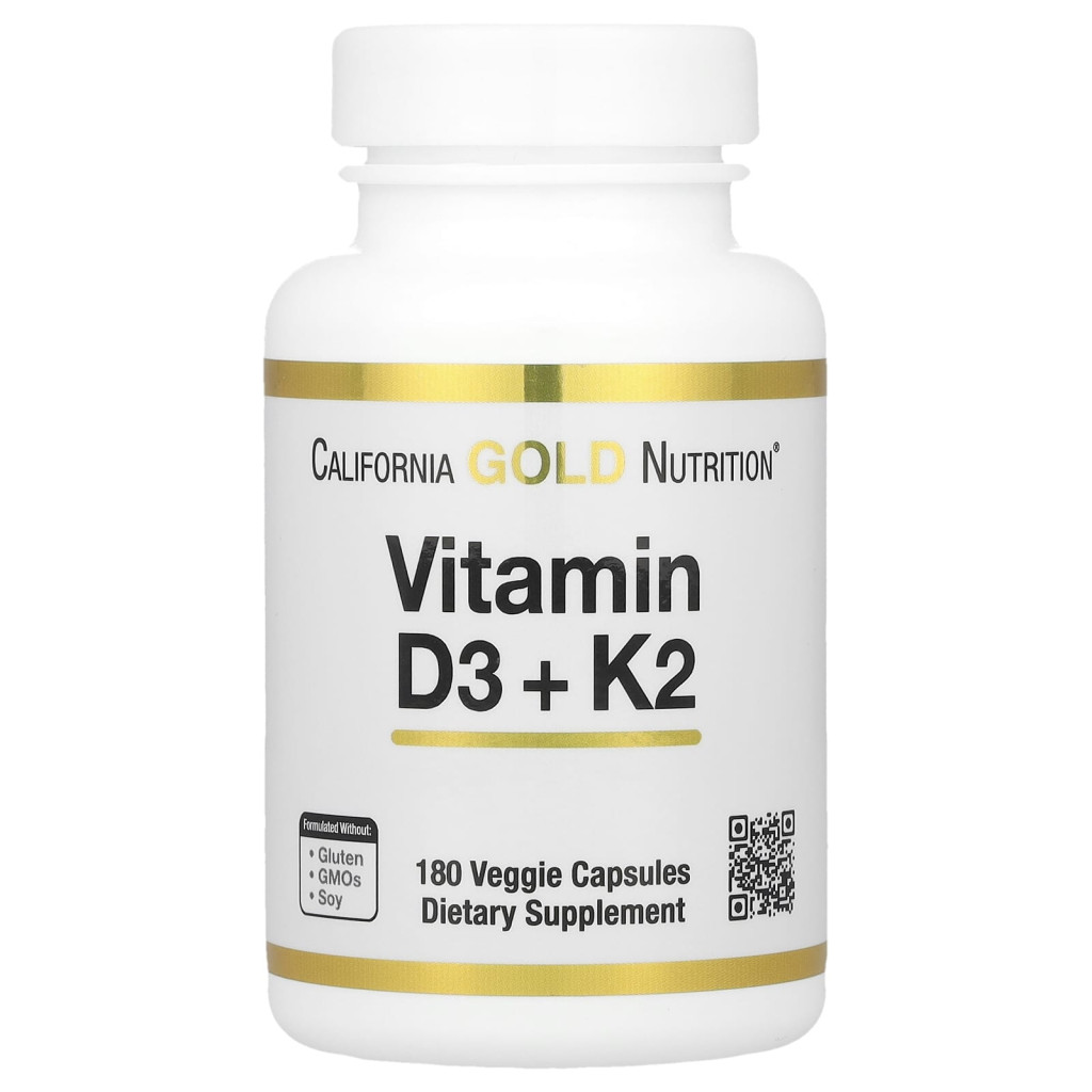 California Gold Nutrition, Vitamin D3 + K2 as MK-7, 180 Veggie Capsules