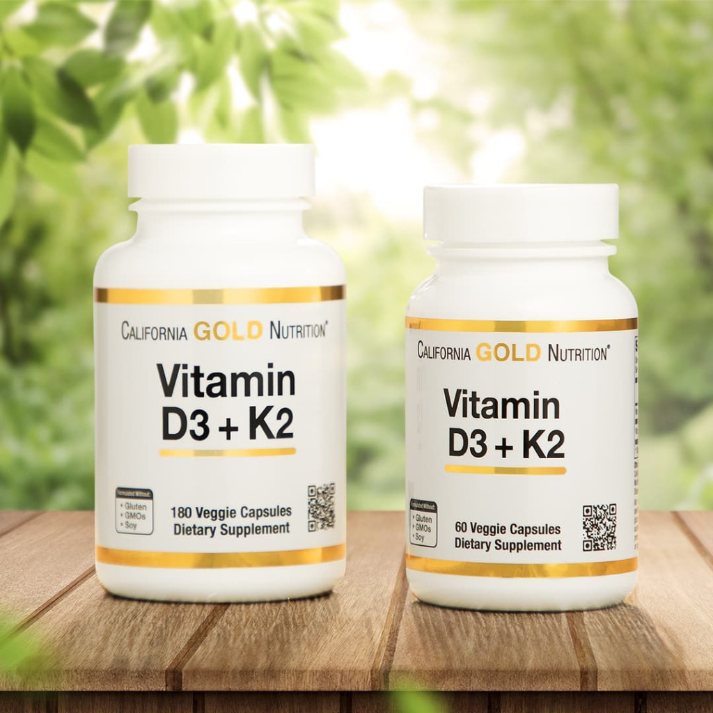 California Gold Nutrition, Vitamin D3 + K2 as MK-7, 180 Veggie Capsules