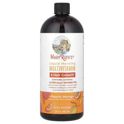 MaryRuth's, Liquid Morning Multivitamin + Hair Growth , Peach Mango, 30 fl oz (887 ml)