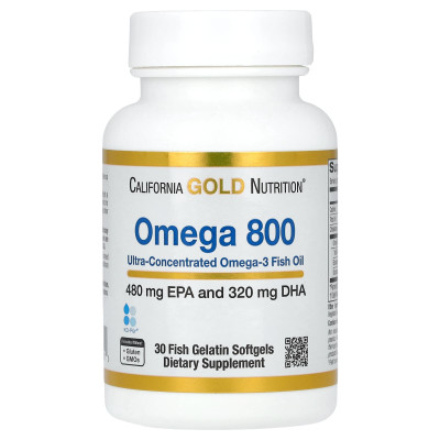 California Gold Nutrition, Omega 800 Ultra-Concentrated Omega-3 Fish Oil, kd-pur Triglyceride Form, 30 Fish Gelatin Softgels (1,000 mg Per Softgel)