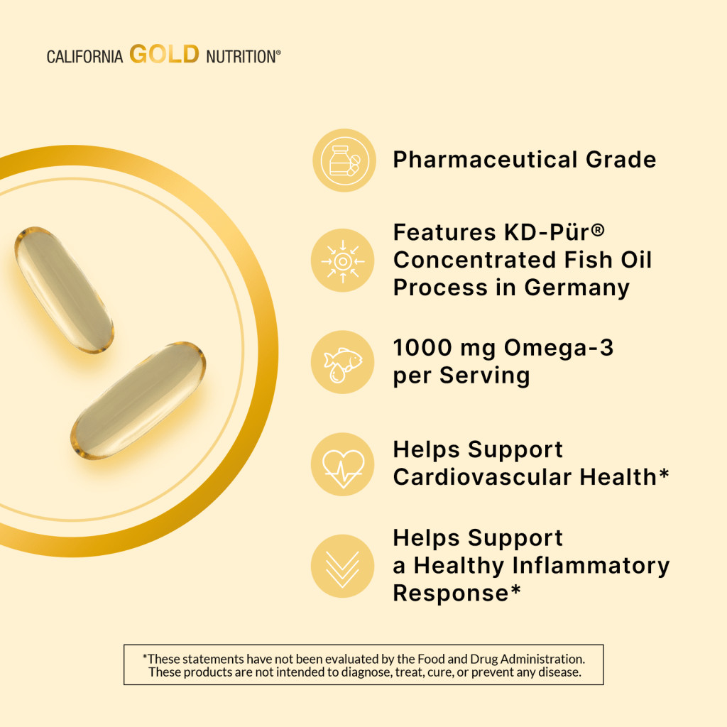 California Gold Nutrition, Omega 800 Ultra-Concentrated Omega-3 Fish Oil, kd-pur Triglyceride Form, 30 Fish Gelatin Softgels (1,000 mg Per Softgel)